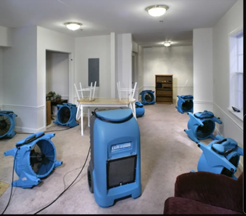 Air movers and dehumidifier setup for Water Extraction & Removal in Bloomer