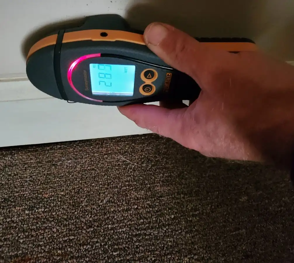 Moisture detection at baseboard during Burst Pipe Cleanup in Bloomer